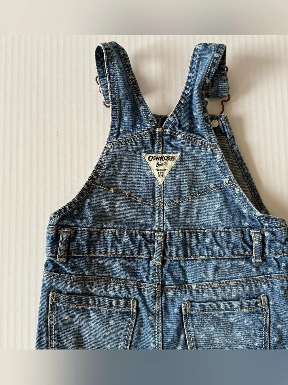 OshKosh B'gosh Blue Denim Heart-Print Kids Overalls